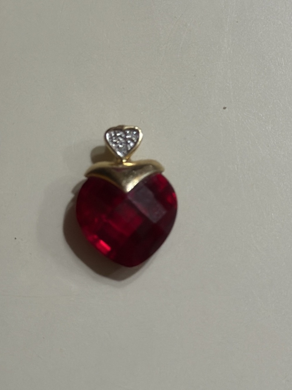 Ruby And Diamond Heart Shape Pendant In 10k Yellow Gold